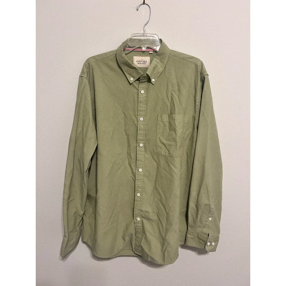 Oxford Mens Luxury Collection Sage Green Button Down Shirt XL Long Sleeve Olive